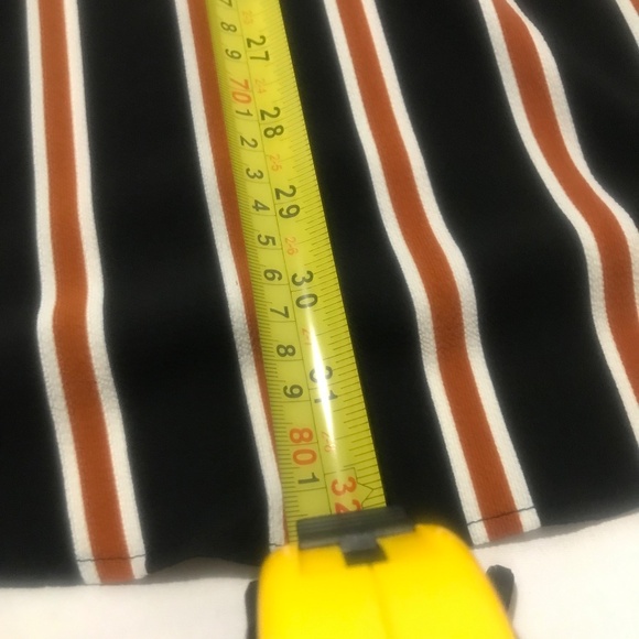 MINE Striped Long Sleeve Wrap Dress | Black Rust White Belted Midi - Picture 12 of 14